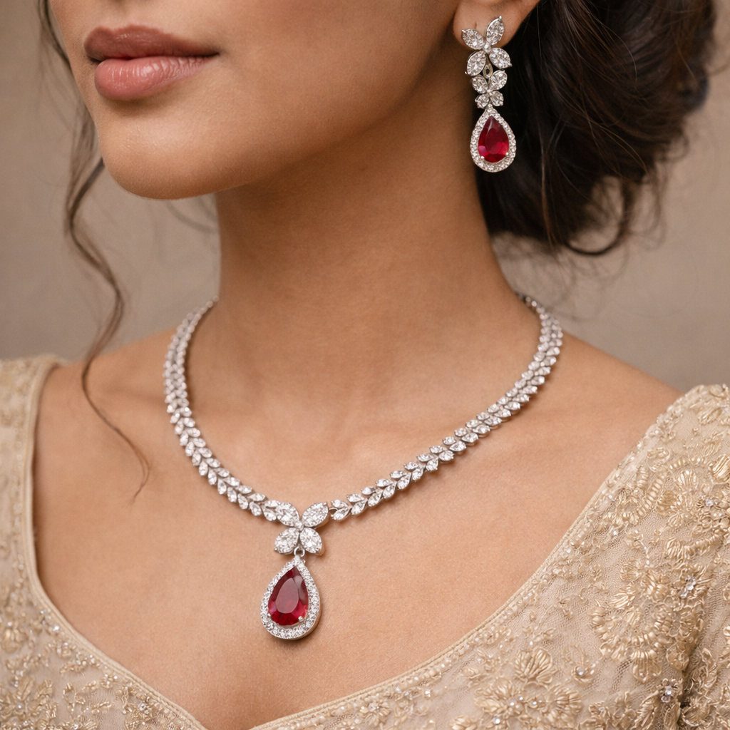 Ruby Blossom Necklace Set – JBB1007NK