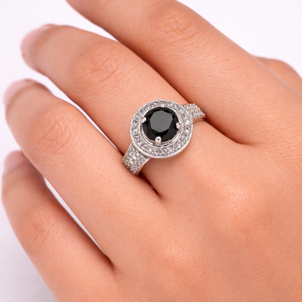 Black Onyx Halo Ring – JBB1021RG
